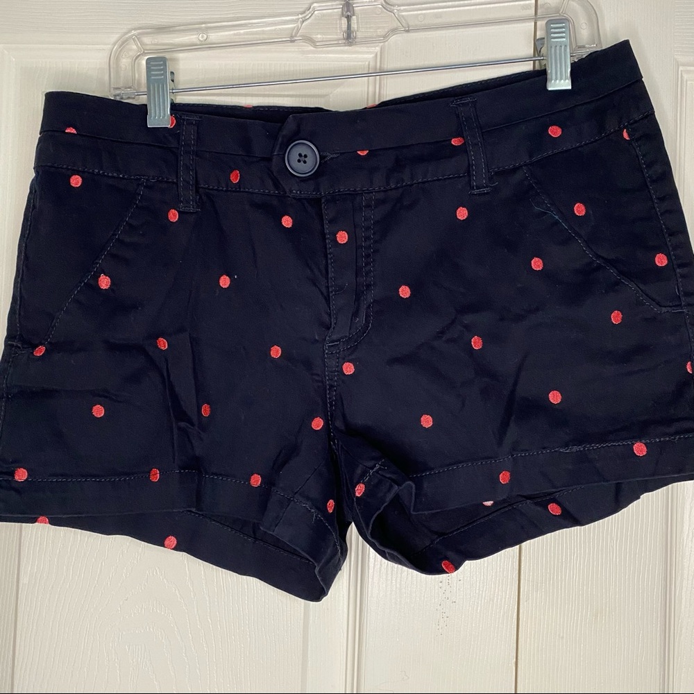 British Khaki black shorts with polka dots